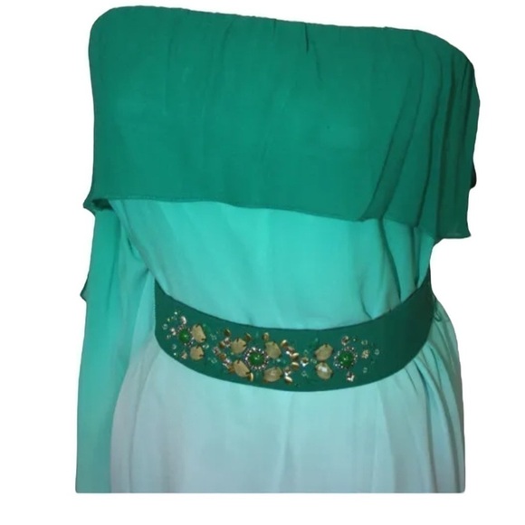 Bcbgmaxazria SILK  STRAPLESS CASCADING OMBRE CHIFFON BELT MAXI GOWN DRESS - Picture 8 of 12